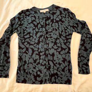 LOFT cardigan sweater SP Black and Green floral
